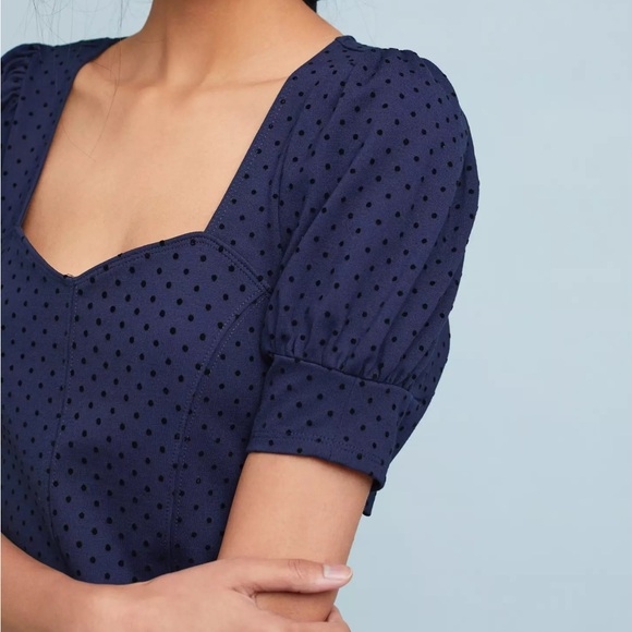 Anthropologie Maeve Women's Sevigny Blue Polka Dot Puff Sleeve Blouse (set) - Picture 6 of 12